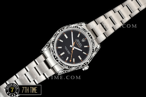 Milgauss 116400M 40MM Special Engraved Case Solid Sterling Silver 925 Bezel Black Dial with White Markers Asia 2836