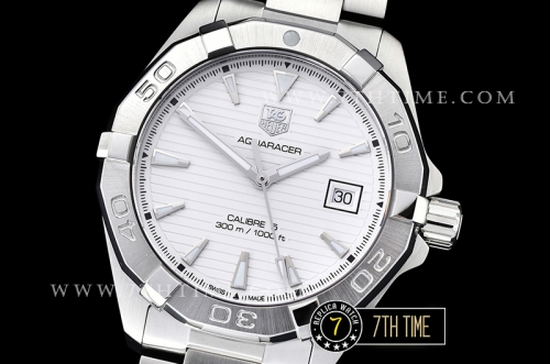AquaRacer Calibre 5 White Dial with Stick Markers Solid Stainless Steel Bracelet