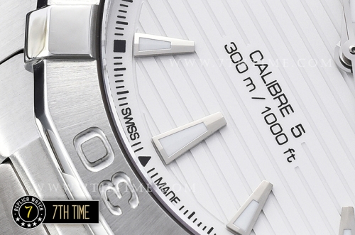 AquaRacer Calibre 5 White Dial with Stick Markers Solid Stainless Steel Bracelet