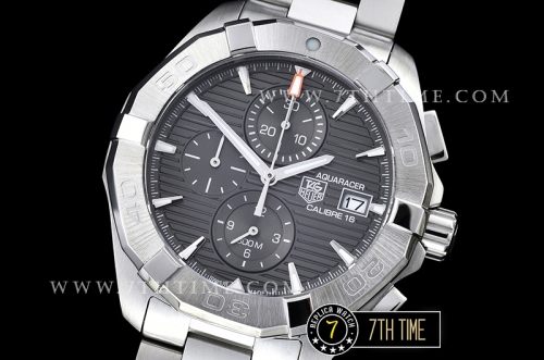 Aquaracer Calibre 16 Chronograph Grey Dial with Stick Markers Solid Stainless Steel Bracelet