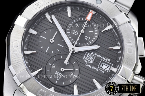 Aquaracer Calibre 16 Chronograph Grey Dial with Stick Markers Solid Stainless Steel Bracelet