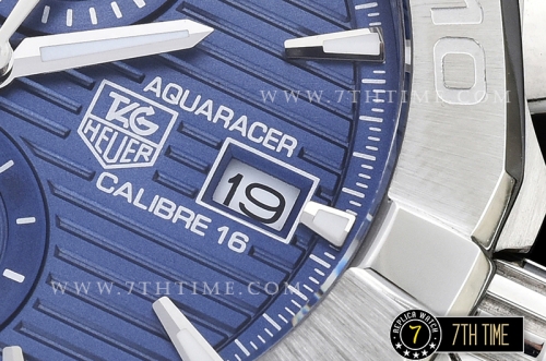 Aquaracer Calibre 16 Chronograph Blue Dial with Stick Markers Solid Stainless Steel Bracelet