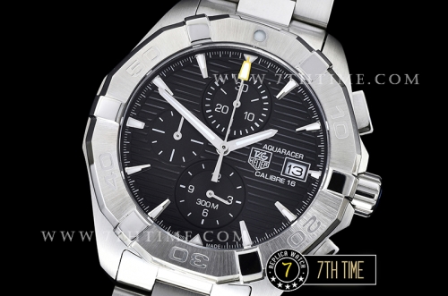 Aquaracer Calibre 16 Chronograph Black Dial with Stick Markers Solid Stainless Steel Bracelet