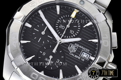Aquaracer Calibre 16 Chronograph Black Dial with Stick Markers Solid Stainless Steel Bracelet