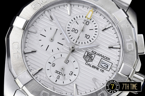Aquaracer Calibre 16 Chronograph White Dial with Stick Markers Solid Stainless Steel Bracelet
