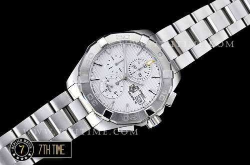 Aquaracer Calibre 16 Chronograph White Dial with Stick Markers Solid Stainless Steel Bracelet
