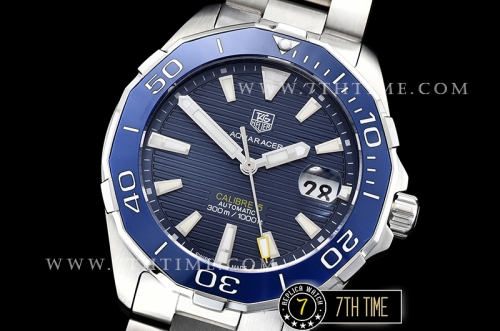 Aquaracer Caliber 5 43mm Blue Ceramic Bezel Blue Dial with Stick Markers Solid Stainless Steel 316L