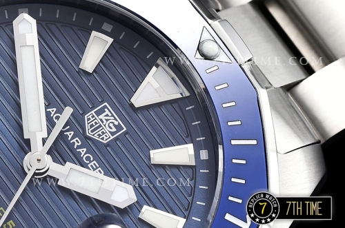 Aquaracer Caliber 5 43mm Blue Ceramic Bezel Blue Dial with Stick Markers Solid Stainless Steel 316L