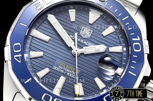 Aquaracer Caliber 5 43mm Blue Ceramic Bezel Blue Dial with Stick Markers Solid Stainless Steel 316L