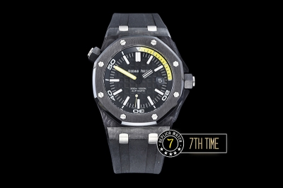 Royal Oak Diver 42mm Forged Carbon  Black/Yellow Dial Rubber Strap MY9015