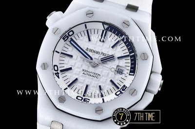 Royal Oak Diver 42mm White Ceramic Bezel White/Blue Dial Rubber Strap MY9015 Mod