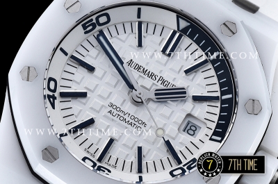Royal Oak Diver 42mm White Ceramic Bezel White/Blue Dial Rubber Strap MY9015 Mod