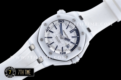 Royal Oak Diver 42mm White Ceramic Bezel White/Blue Dial Rubber Strap MY9015 Mod