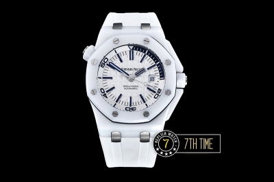 Royal Oak Diver 42mm White Ceramic Bezel White/Blue Dial Rubber Strap MY9015 Mod