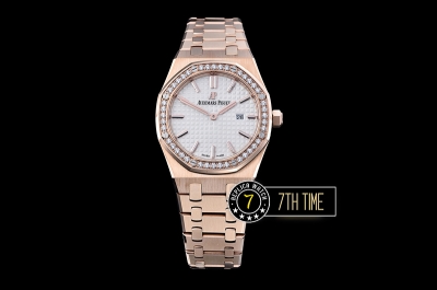 Royal Oak Ladies 33mm Diamonds RG/RG White Dial Swiss Quartz