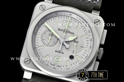 BR03-94 Horolum Chronograph Silver Grey Dial Black Leather Strap