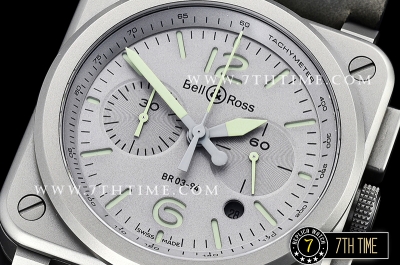 BR03-94 Horolum Chronograph Silver Grey Dial Black Leather Strap