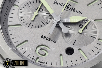 BR03-94 Horolum Chronograph Silver Grey Dial Black Leather Strap