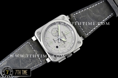 BR03-94 Horolum Chronograph Silver Grey Dial Black Leather Strap