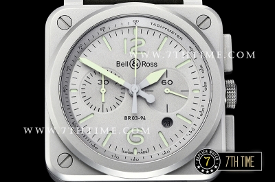 BR03-94 Horolum Chronograph Silver Grey Dial Black Leather Strap