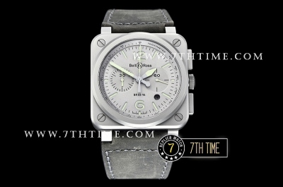 BR03-94 Horolum Chronograph Silver Grey Dial Black Leather Strap
