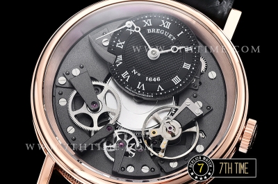 Breguet Tradition 7057BR Black Guilloche Skeletonal Dial with Roman Numerals 18K Rose Gold Thick Plated