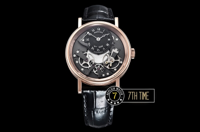 Breguet Tradition 7057BR Black Guilloche Skeletonal Dial with Roman Numerals 18K Rose Gold Thick Plated