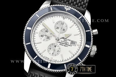 Breitling SuperOcean Heritage II Chrono White Dial with Stick Markers Blue Ceramic Material Bezel Asia Valjoux 7750