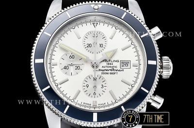 Breitling SuperOcean Heritage II Chrono White Dial with Stick Markers Blue Ceramic Material Bezel Asia Valjoux 7750