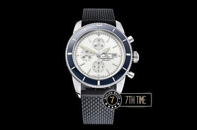 Breitling SuperOcean Heritage II Chrono White Dial with Stick Markers Blue Ceramic Material Bezel Asia Valjoux 7750