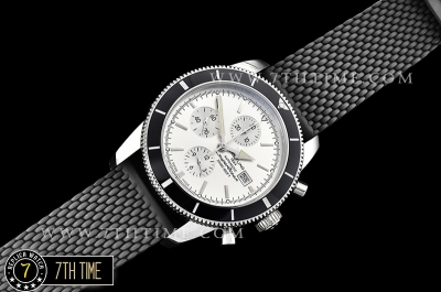 Breitling SuperOcean Heritage II Chrono White Dial with Stick Markers Black Ceramic Material Bezel Asia Valjoux 7750