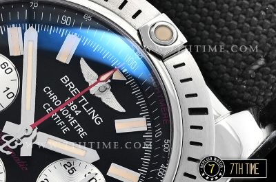 Breitling Chronomat Airborne Black Dial with Silver Tone Subdials & Stick Markers Nylon Clad Leather Strap