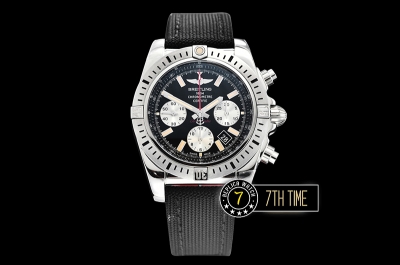 Breitling Chronomat Airborne Black Dial with Silver Tone Subdials & Stick Markers Nylon Clad Leather Strap