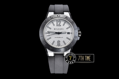 Bvlgari Diagono Magnesium Ceramic Bezel Special Gray Silver "Motorlac" Coated Dial with Numerals & Stick Markers