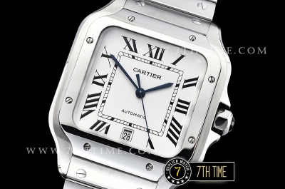 Cartier Santos White Dial with Black Roman Numeral Markers Solid Stainless Steel