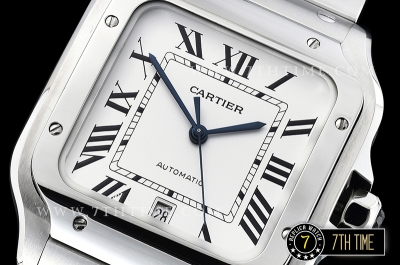 Cartier Santos White Dial with Black Roman Numeral Markers Solid Stainless Steel