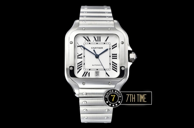 Cartier Santos White Dial with Black Roman Numeral Markers Solid Stainless Steel