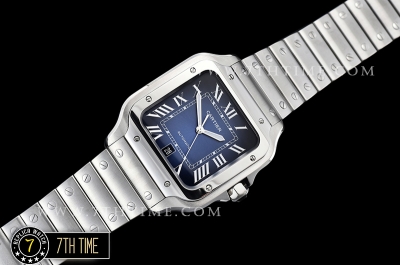 Cartier Santos Limited Blue Sunburst Dial with Silver Roman Numeral Markers Solid Stainless Steel