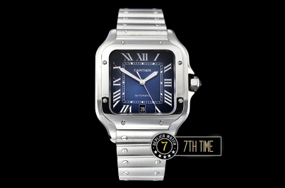 Cartier Santos Limited Blue Sunburst Dial with Silver Roman Numeral Markers Solid Stainless Steel