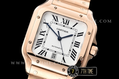 Cartier Santos White Dial with Black Roman Numeral Markers 18K Rose Gold Thick Plated Case and Bracelet