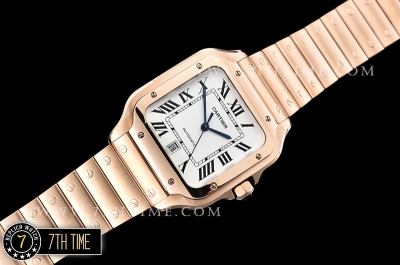 Cartier Santos White Dial with Black Roman Numeral Markers 18K Rose Gold Thick Plated Case and Bracelet