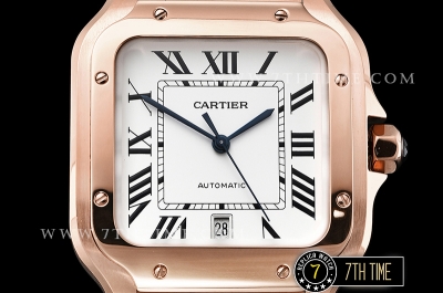 Cartier Santos White Dial with Black Roman Numeral Markers 18K Rose Gold Thick Plated Case and Bracelet