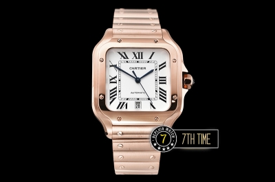Cartier Santos White Dial with Black Roman Numeral Markers 18K Rose Gold Thick Plated Case and Bracelet