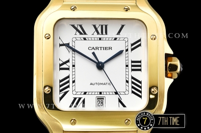 Cartier Santos White Dial with Black Roman Numeral Markers 18K Yellow Gold Thick Plated Case and Bracelet
