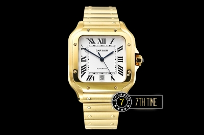 Cartier Santos White Dial with Black Roman Numeral Markers 18K Yellow Gold Thick Plated Case and Bracelet