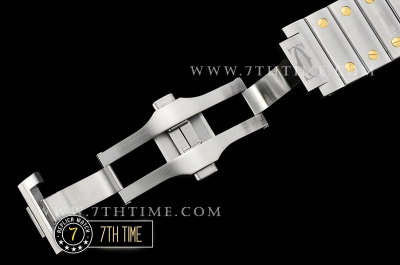 Cartier Santos White Dial with Black Roman Numeral Markers Two Tone 18K Yellow Gold Thick Plated Case and Bracelet
