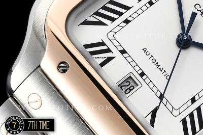 Cartier Santos White Dial with Black Roman Numeral Markers Two Tone 18K Rose Gold Thick Plated Case and Bracelet