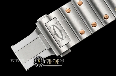 Cartier Santos White Dial with Black Roman Numeral Markers Two Tone 18K Rose Gold Thick Plated Case and Bracelet