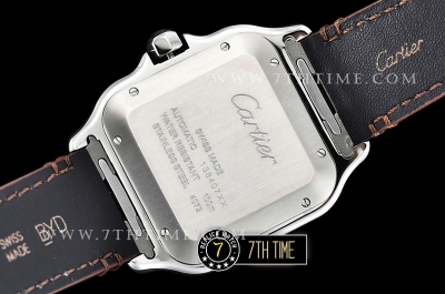 Cartier Santos White Dial with Black Roman Numeral Markers Yellow Gold Plated Bezel Brown Croc Embossed Print Calf Leather Strap