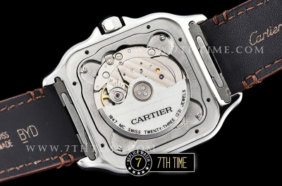 Cartier Santos White Dial with Black Roman Numeral Markers Yellow Gold Plated Bezel Brown Croc Embossed Print Calf Leather Strap